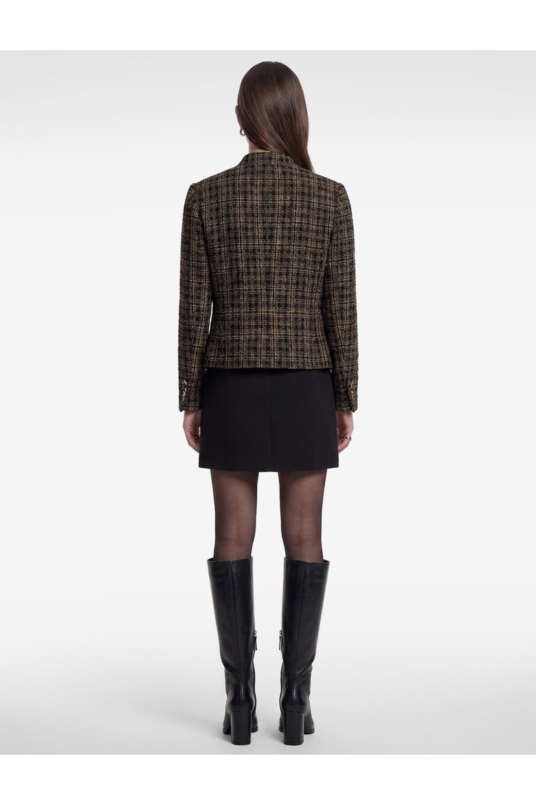 Mandarin Collar Long Sleeve Plaid Tweed Jacket, Alternate, color, BROWN CHECK