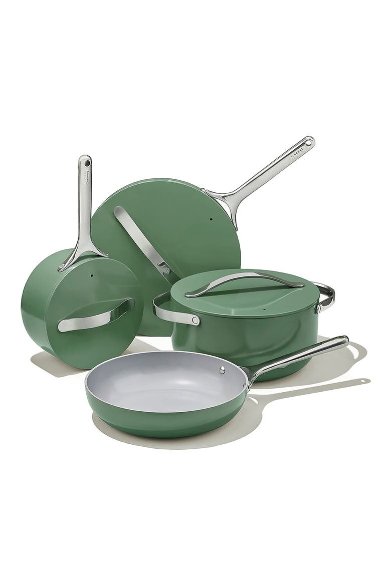 Non-Toxic Ceramic Non-Stick 7-Piece Cookware Set with Lid Storage, Main, color, SAGE