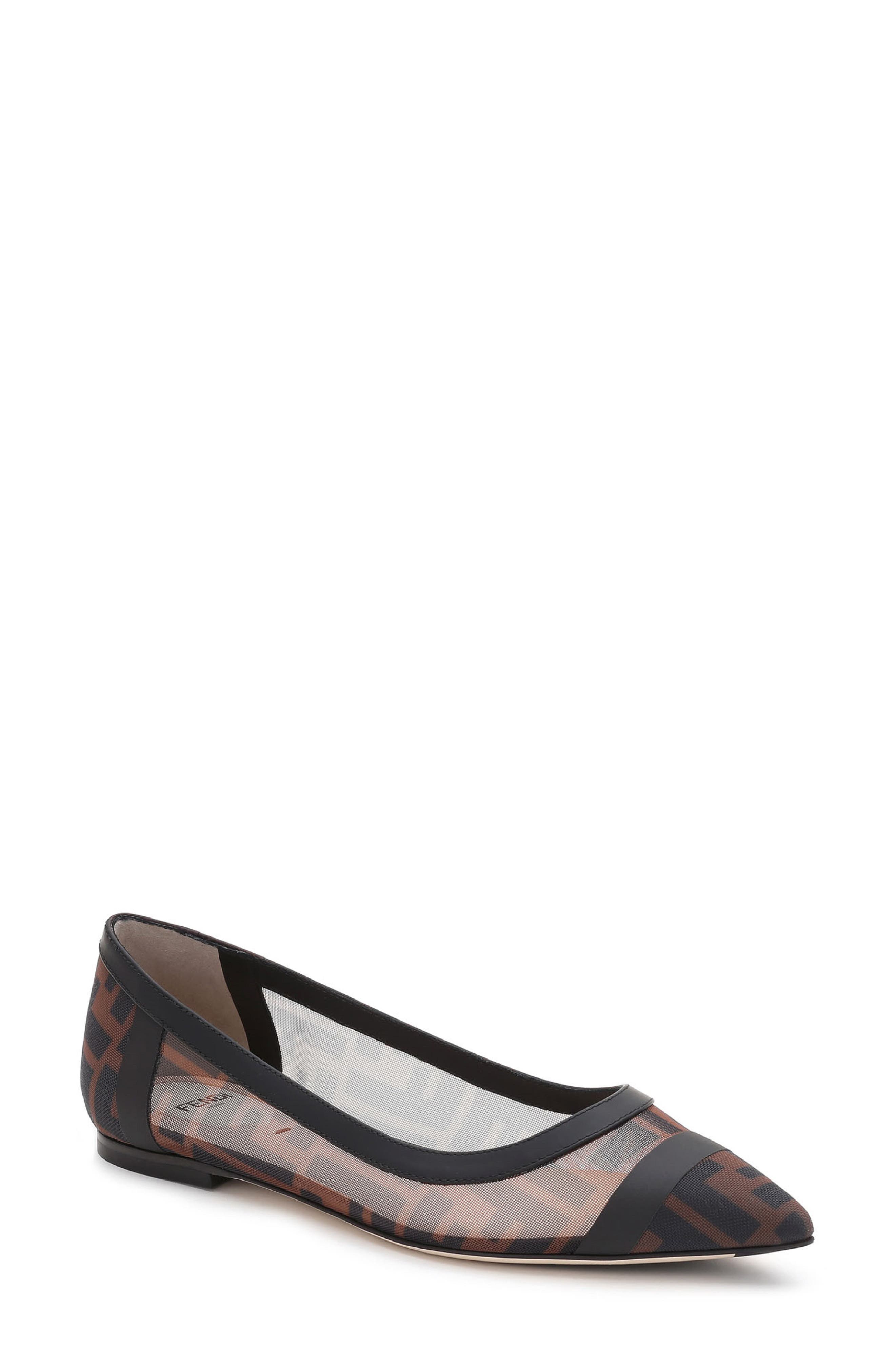 Fendi Colibri Logo Pointed Toe Flat, Main, color, 