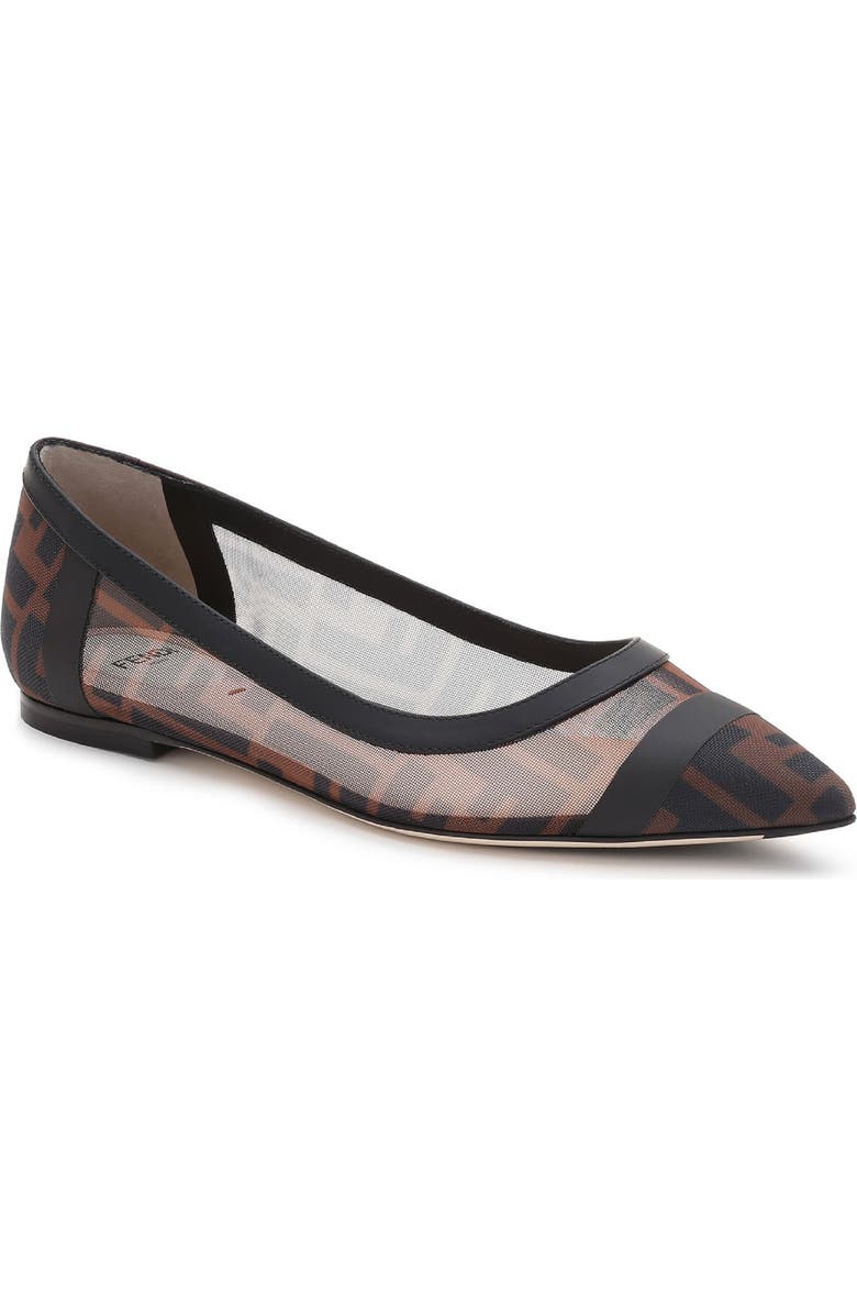 Fendi Colibri Logo Pointed Toe Flat, Main, color,