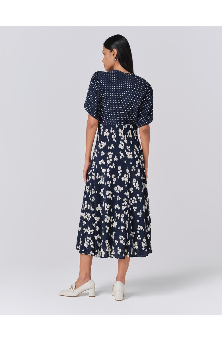 Ghost London Lulu V-neck Midi Dress, Alternate, color, Navy Spot Floral