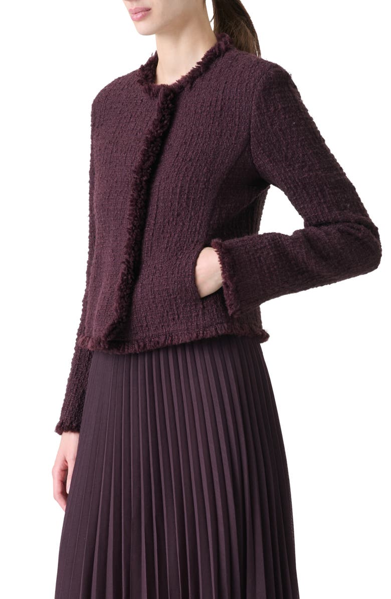 Akris punto Fringe Tweed Crop Jacket, Alternate, color, Blackberry