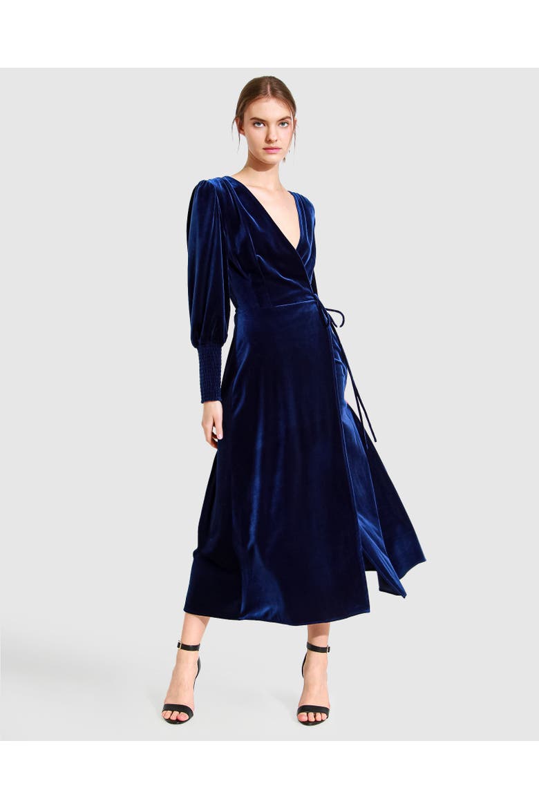 Current Mood Velvet Wrap Dress, Main, color, Royal Blue