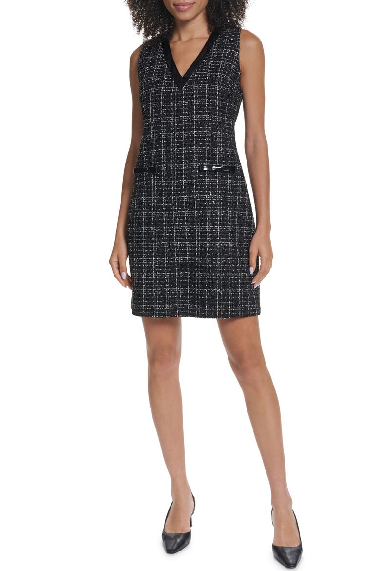 Sequin Tweed Sleeveless Shift Minidress, Main, color, BLACK/ GOLD MULTI