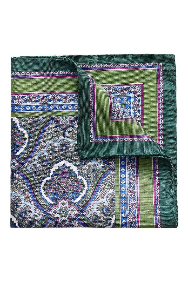 Paisley Silk Pocket Square, Main, color, GREEN