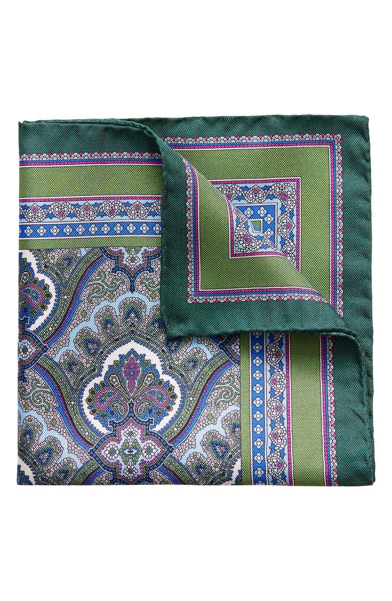 Eton Paisley Silk Pocket Square, Main, color, Green