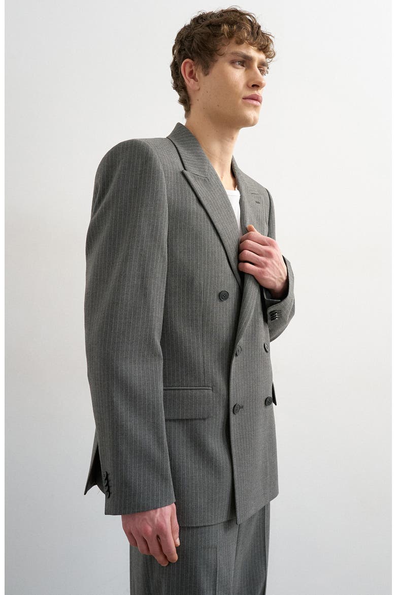Pinstripe Double Breasted Sport Coat, Alternate, color, CHARCOAL