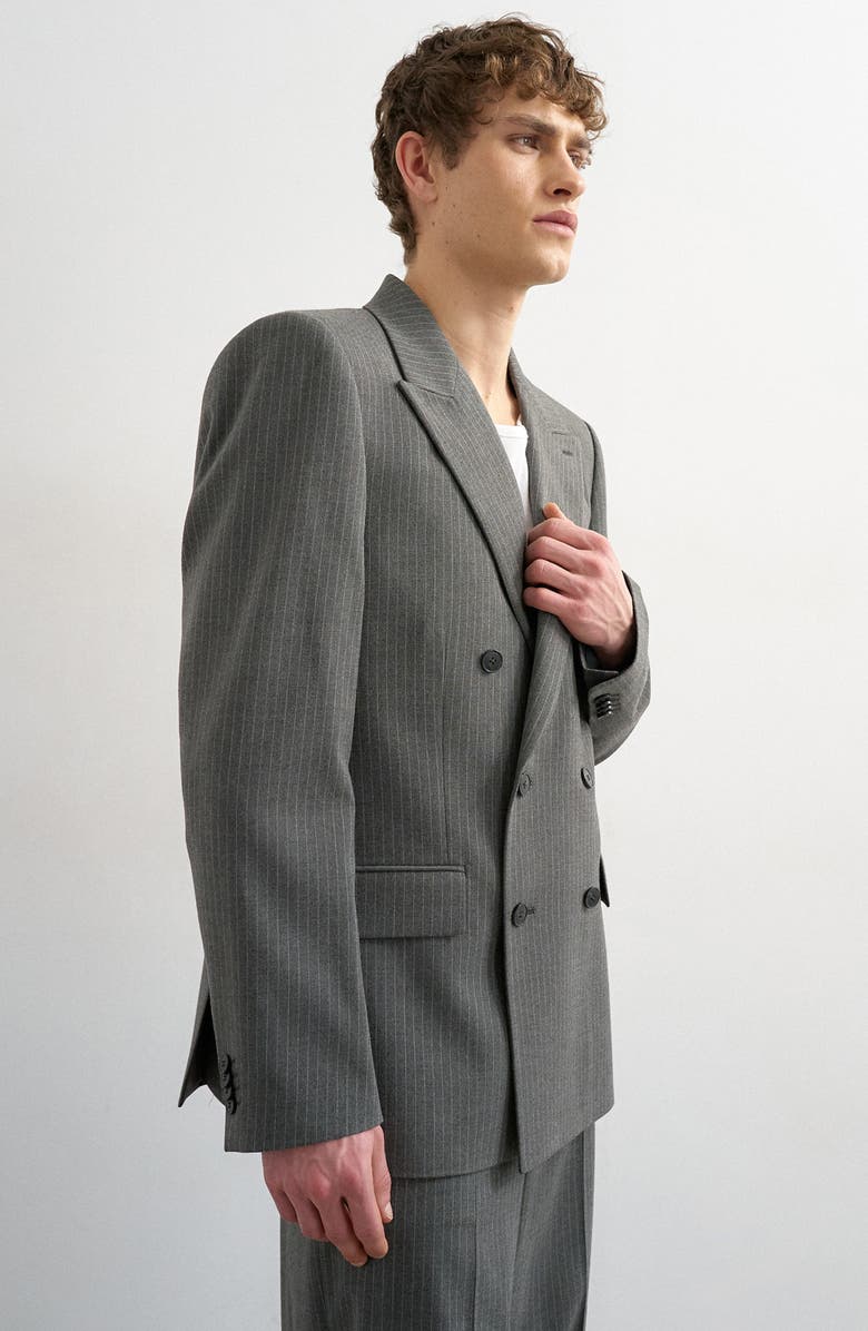 Topman Pinstripe Double Breasted Sport Coat, Alternate, color, Charcoal