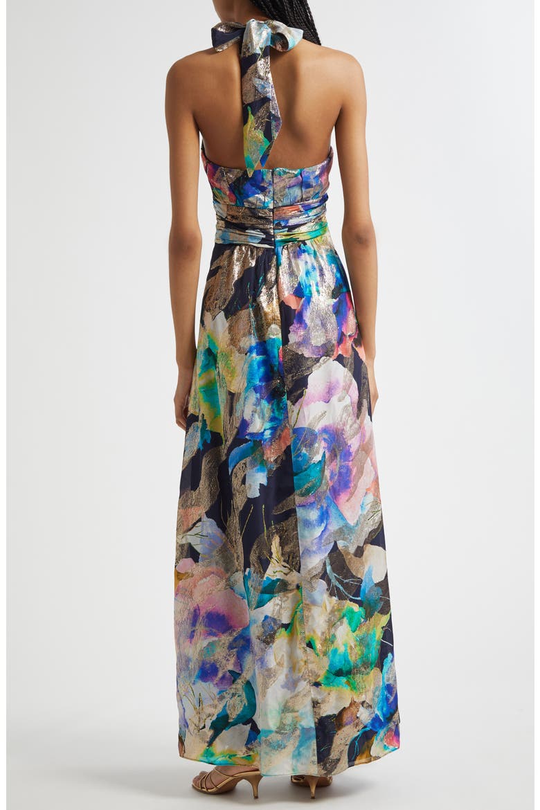 Stefanie Metallic Plunge Gown, Alternate, color, SPRING NAVY MARBLE