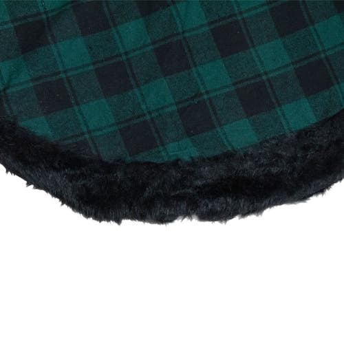 Northlight 48" Green And Black Plaid Christmas Tree Skirt With Faux Fur In Black