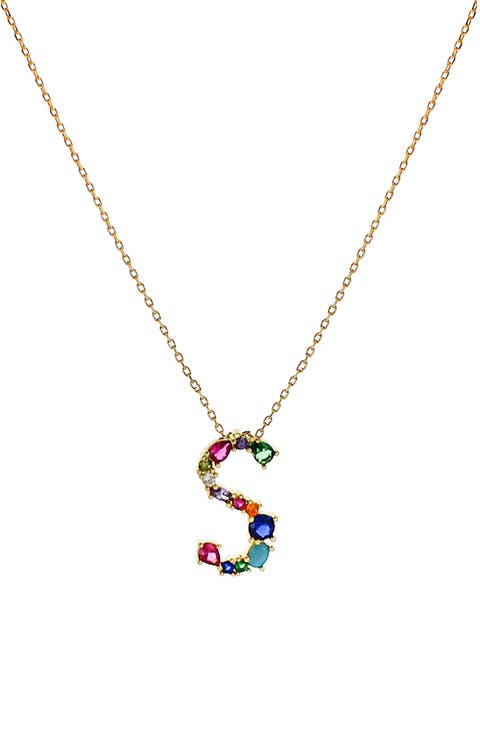 Multicolor Crystal Initial Pendant Necklace
