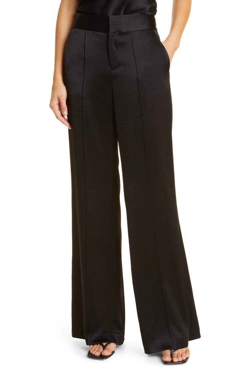 Alice + Olivia Dylan Wide Leg Satin Pants, Main, color, 