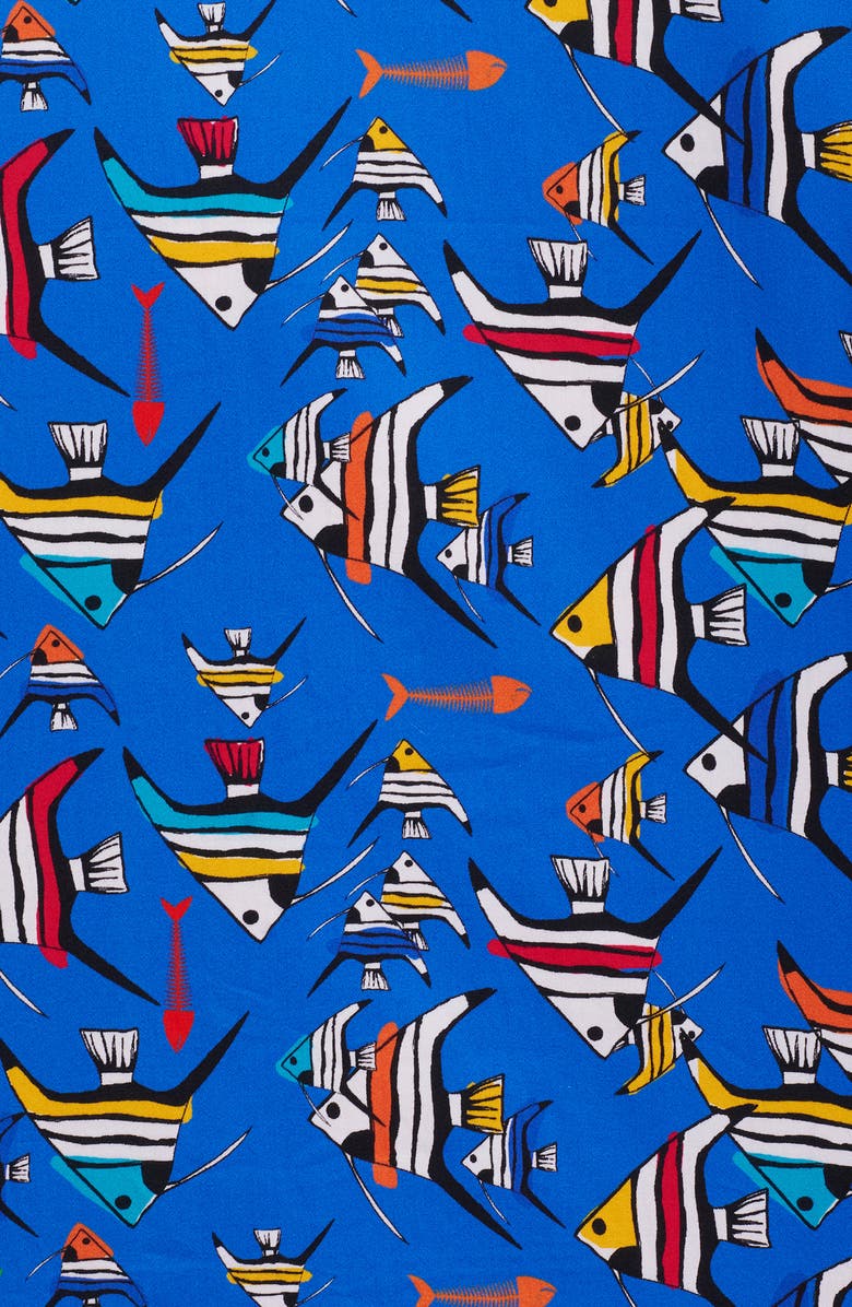 Robert Graham Gone Fishing Stretch Print Short Sleeve Button-Up Shirt, Alternate, color, Blue