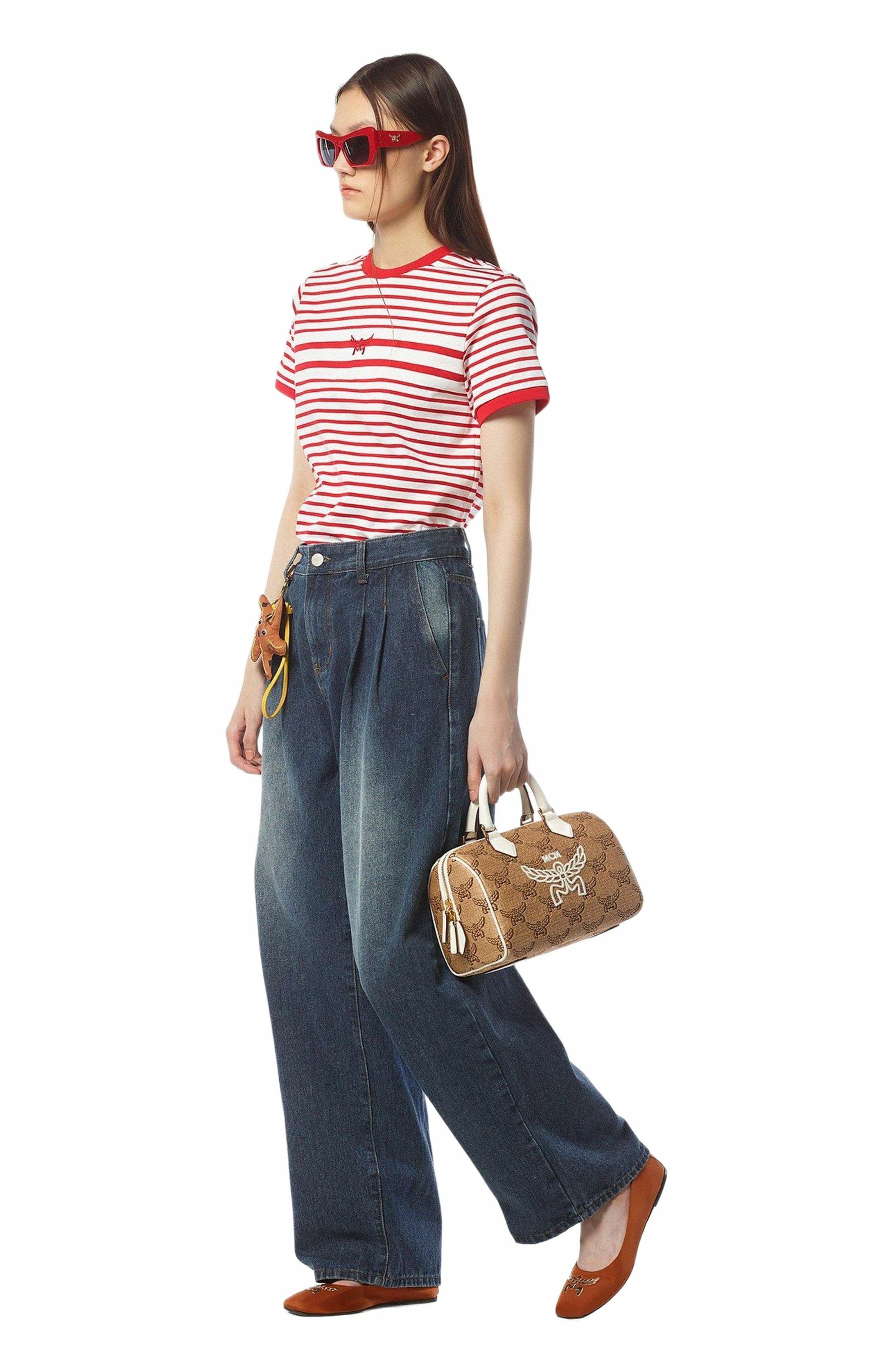 MCM Ella Boston Bag in Lauretos Raffia Jacquard, Alternate, color, 