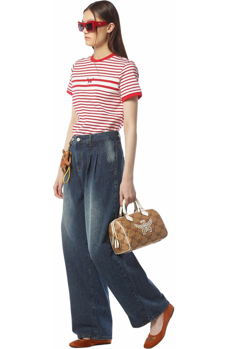 MCM Ella Boston Bag in Lauretos Raffia Jacquard, Alternate, color,