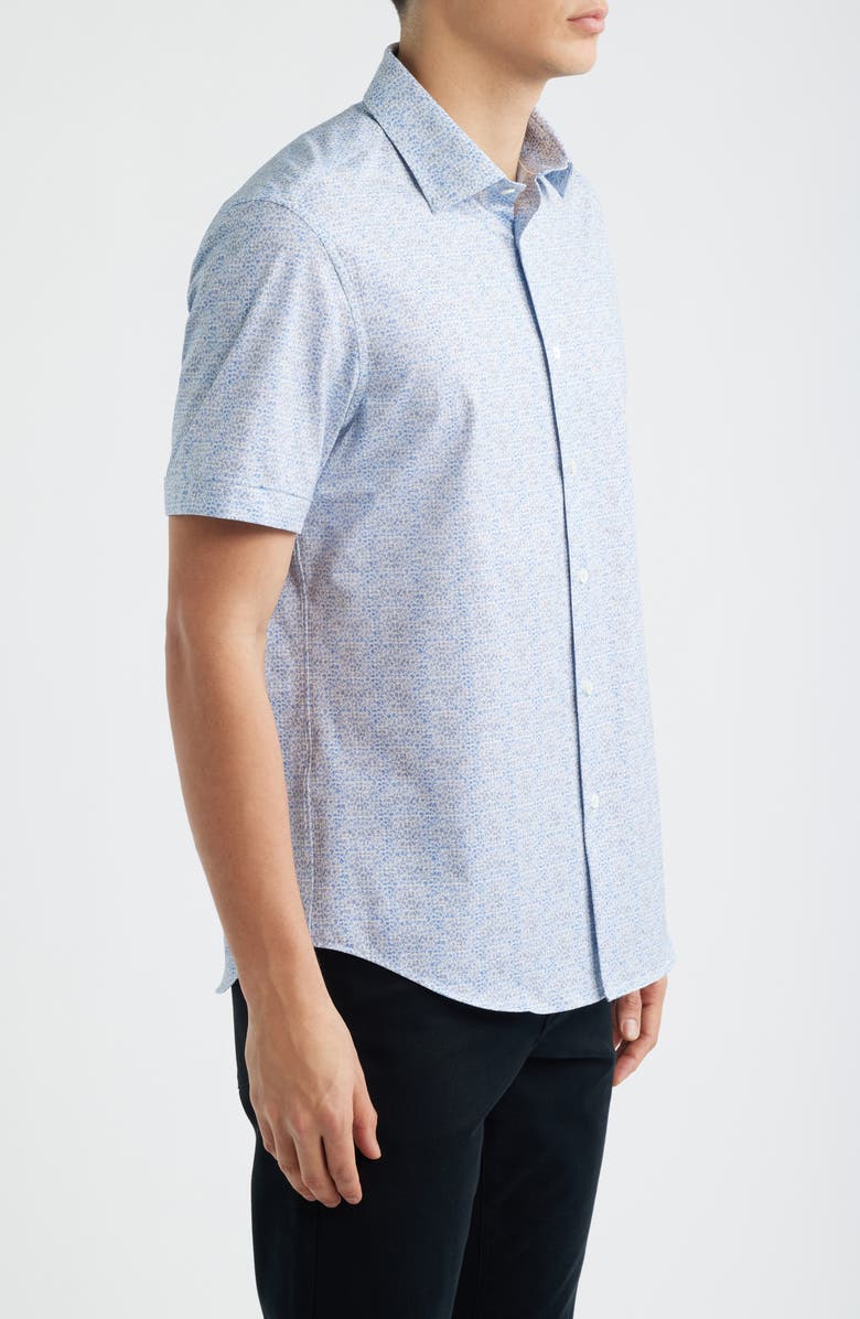 Bugatchi Miles OoohCotton<sup>®</sup> Geo Print Short Sleeve Button-Up Shirt, Alternate, color, Air Blue