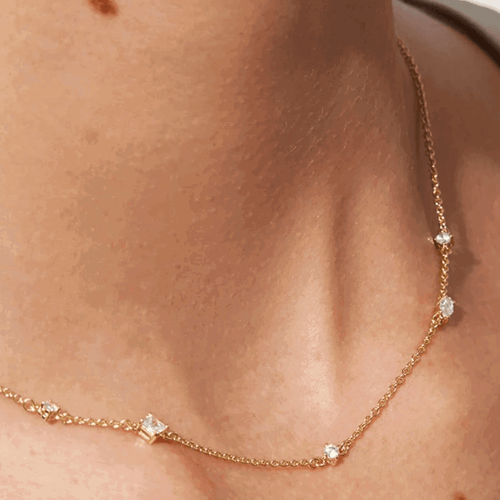 Hollywood Sensation Starfall Necklace With Oval, Round, And Princess Cut Cubic Zirconia In Gold