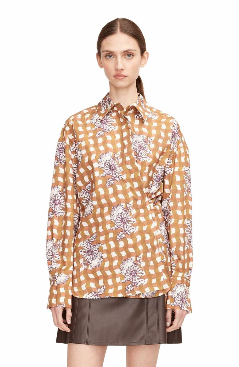 Rebecca Taylor Gingham Daisy Button Down, Main, color, Daisey Toffee Combo