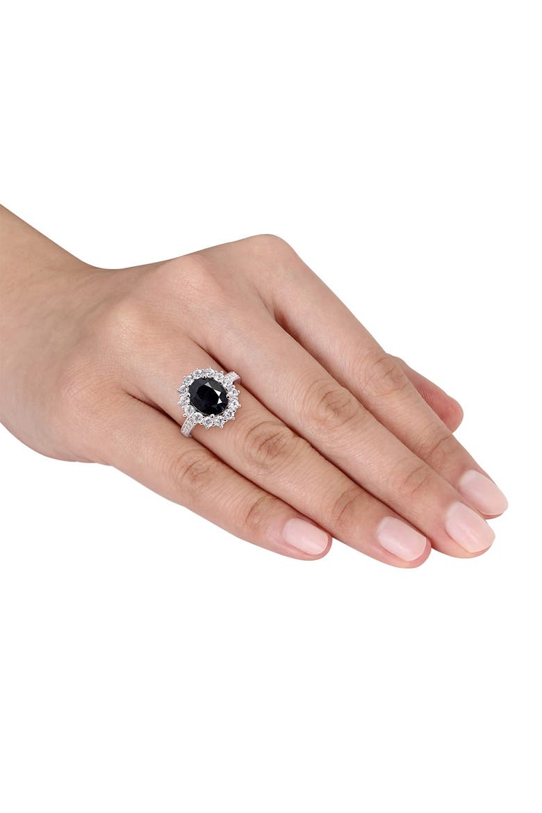Sterling Silver Black Sapphire & Lab Created White Sapphire Halo Ring, Alternate, color, BLACK