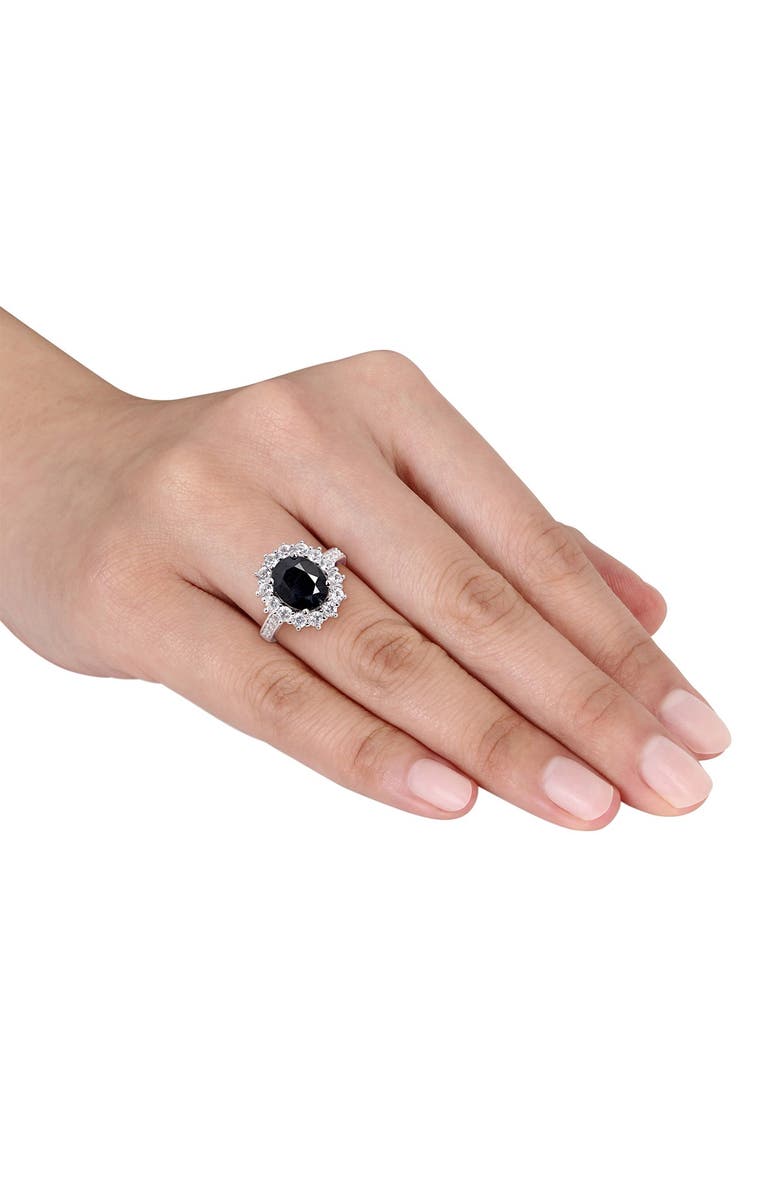 DELMAR Sterling Silver Black Sapphire & Lab Created White Sapphire Halo Ring, Alternate, color, Black