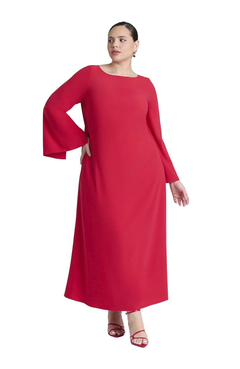 ELOQUII Back Drape Maxi Dress, Main, color, High Risk Red