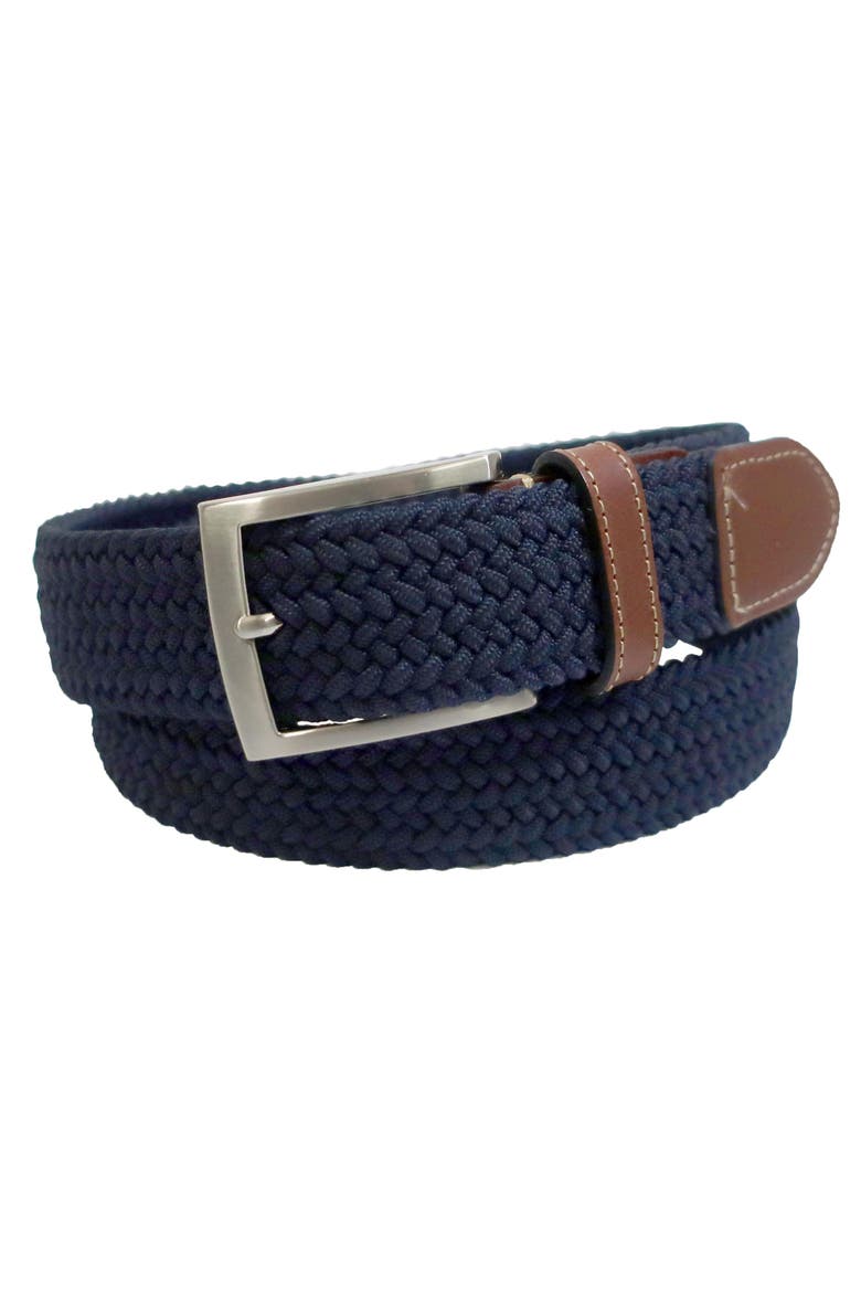 Stretch Braid with Full Grain Leather Tips, Alternate, color, Navy