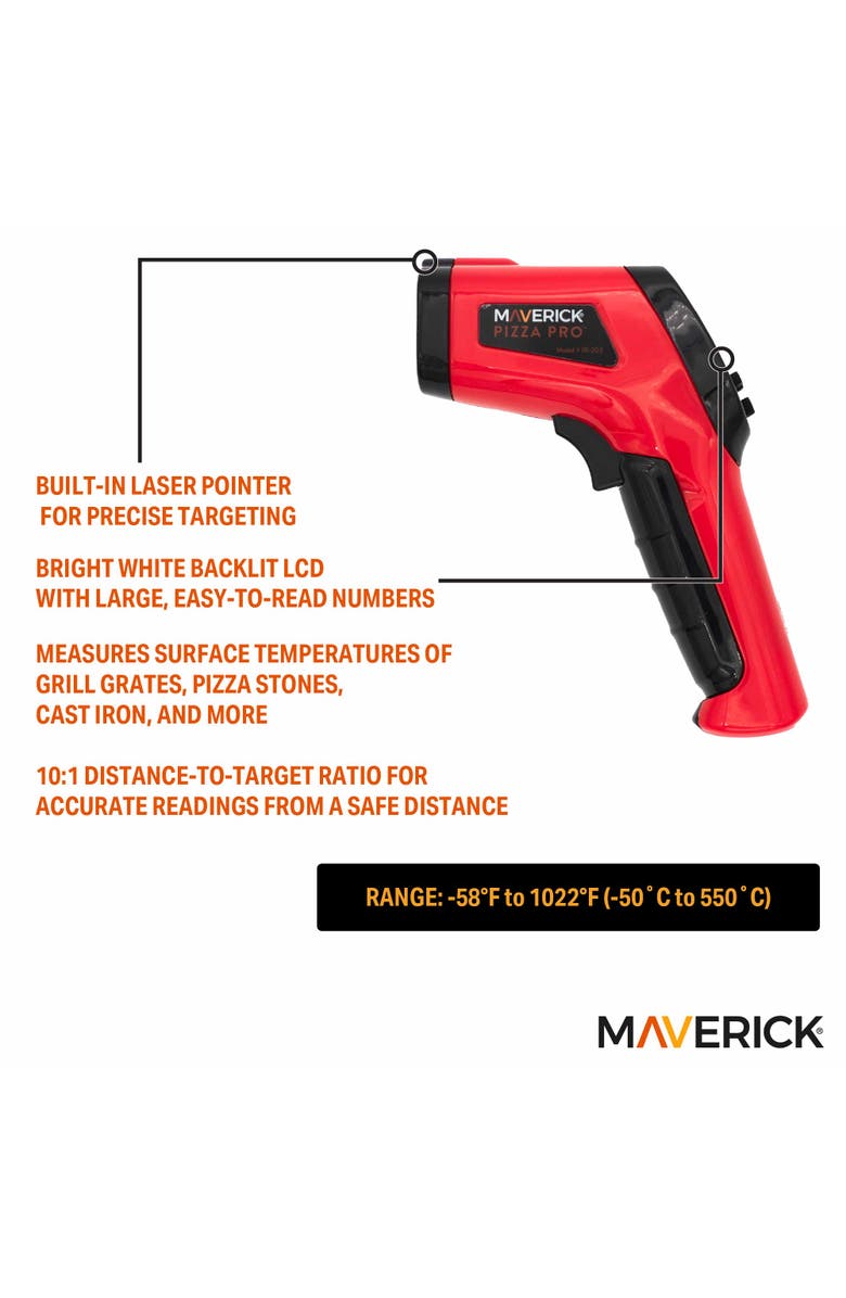 Maverick Infrared BBQ Surface Thermometer, Alternate, color, Red/Black