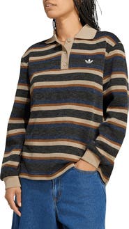 adidas Originals Long Sleeve Striped Knit Polo