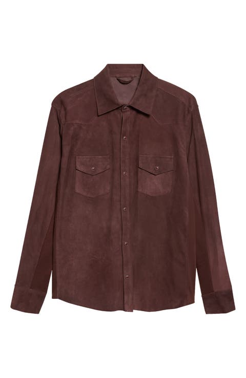 Mixed Media Western Suede & Merino Wool Snap Overshirt
