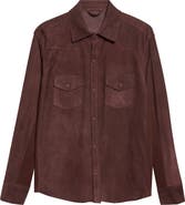 Eleventy Mixed Media Western Suede & Merino Wool Snap Overshirt