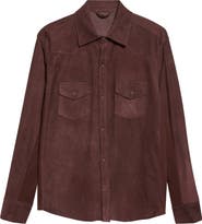 Eleventy Mixed Media Western Suede & Merino Wool Snap Overshirt