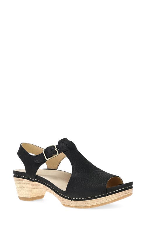 Dansko Laverne Ankle Strap Peep Toe Platform Sandal In Black Milled Nubuck
