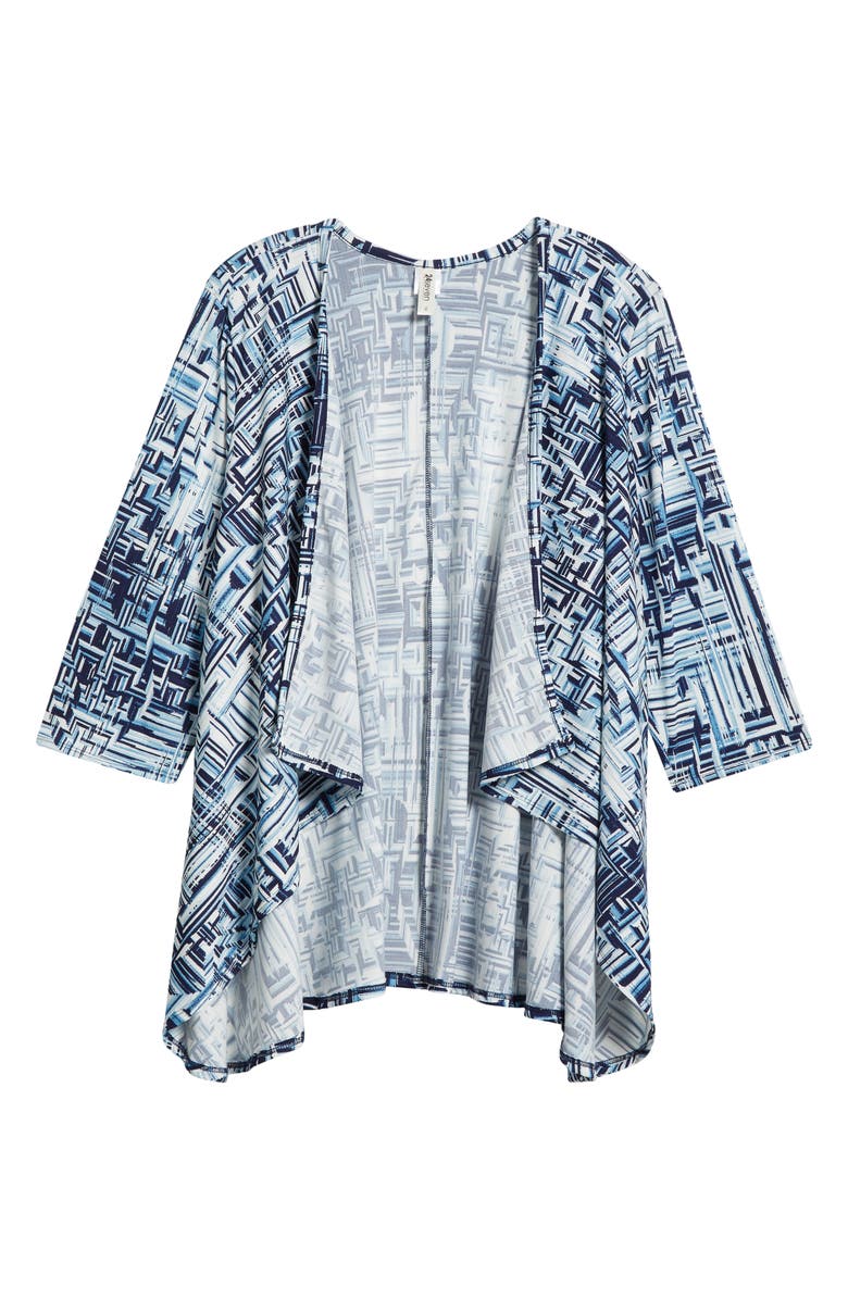 24seven Comfort Apparel Abstract Print Open Front Cardigan, Alternate, color, 