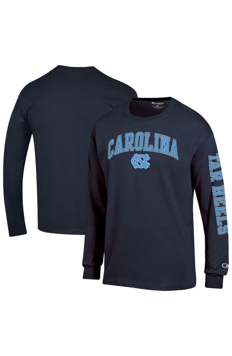 Champion Men's Champion Navy North Carolina Tar Heels Arch Over Logo 2-Hit Long Sleeve T-Shirt, Alternate, color, Navy