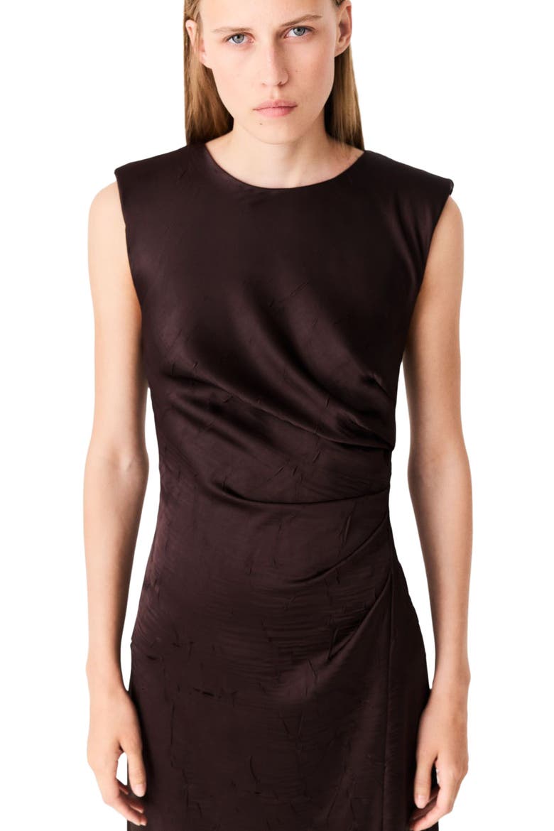 Satin-effect draped maxi dress, Alternate, color, Brown
