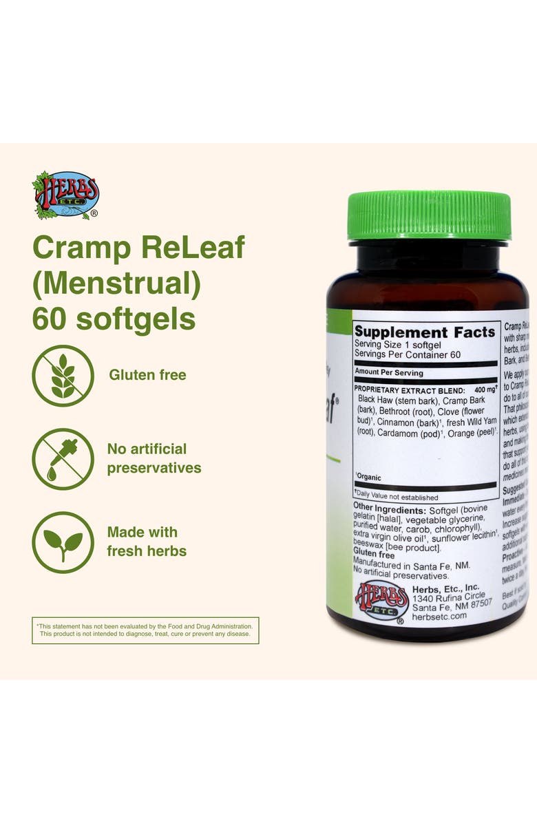 Herbs Etc. Cramp ReLeaf Menstrual Support Softgels, 60 Count, Alternate, color, NO COLOR