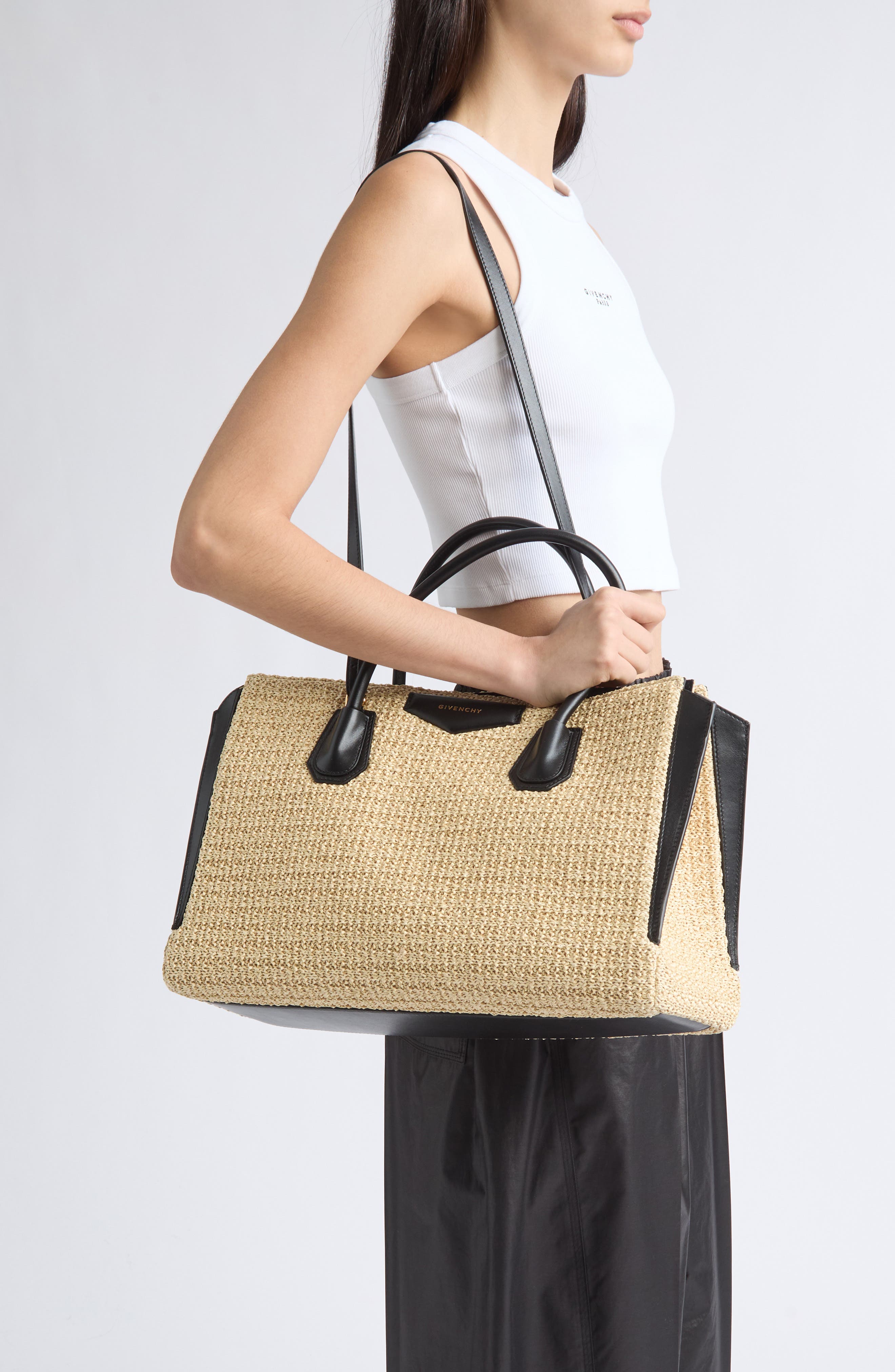 Medium Antigona Raffia Effect & Leather Catchall, Alternate, color, NATURAL