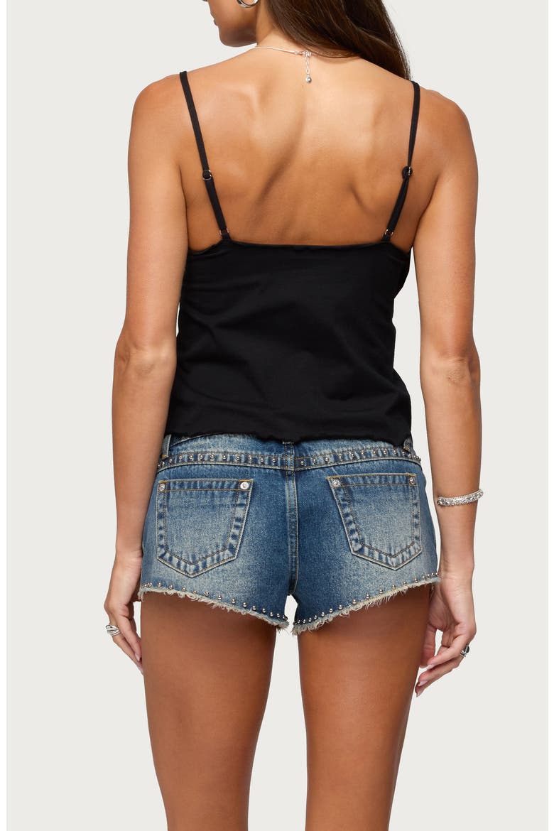 Glendon Lettuce Edge Crop Stretch Cotton Camisole, Alternate, color, BLACK