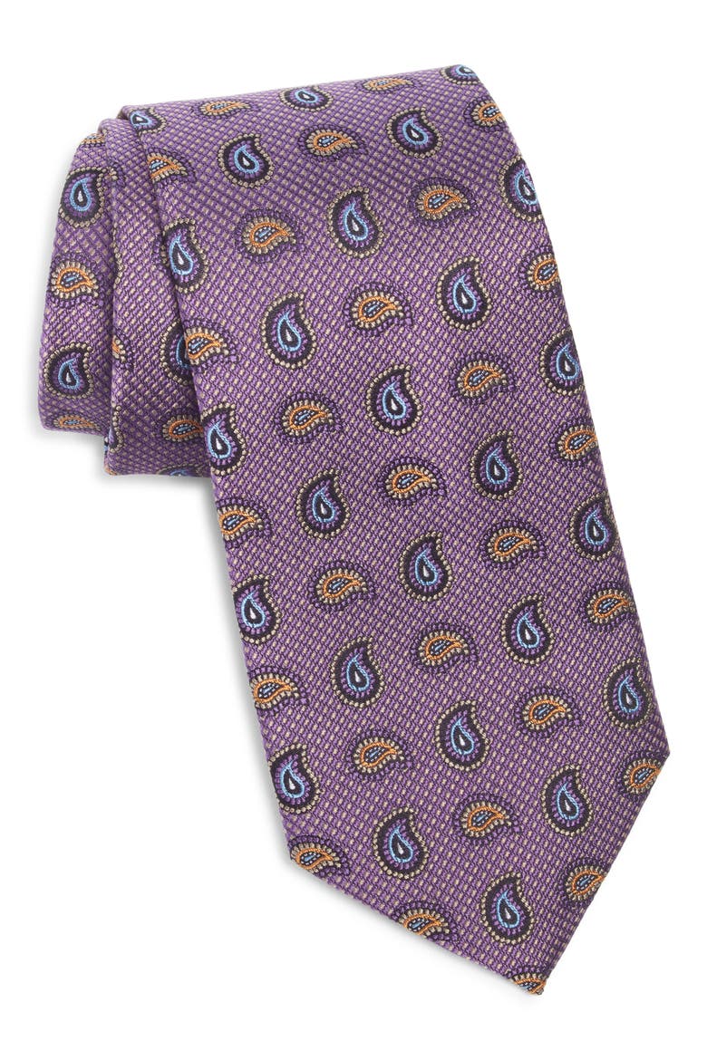 Paisley Silk Tie, Main, color, PURPLE