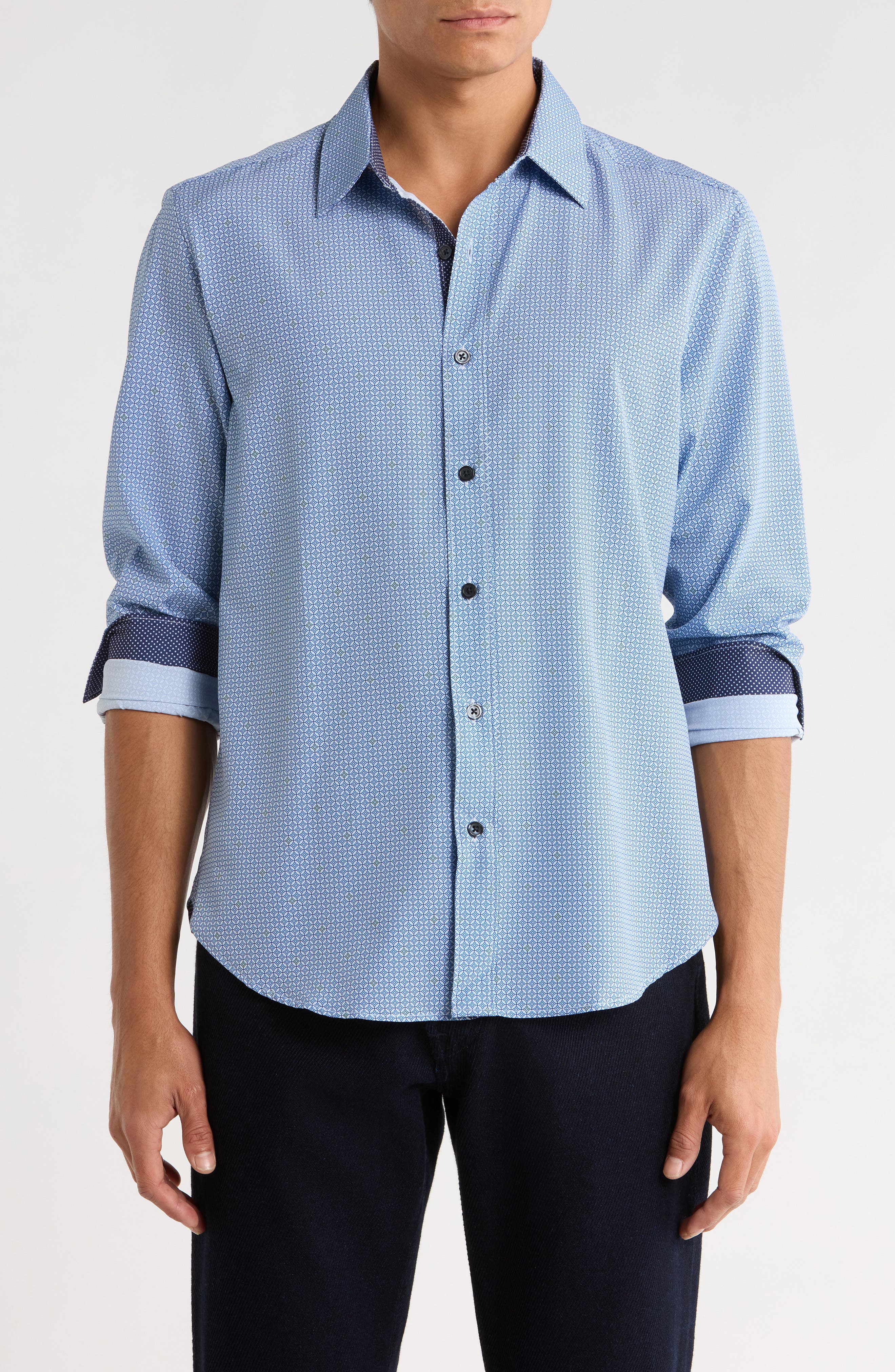 CONSTRUCT Slim Fit Geometric 4-Way Stretch Button-Up Shirt