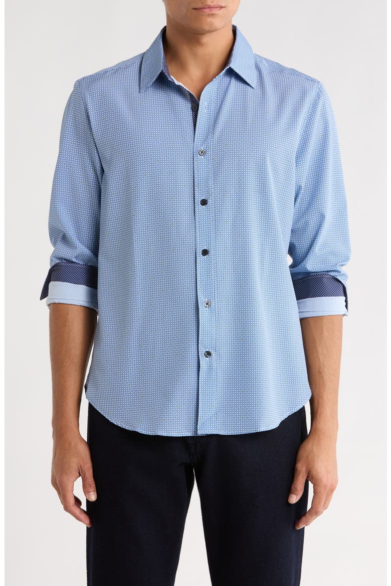 Slim Fit Geometric 4-Way Stretch Button-Up Shirt, Main, color, WHITE/ BLUE