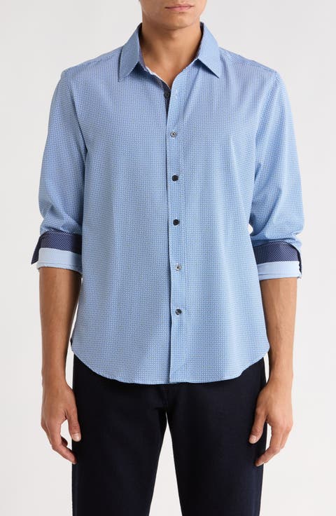 Slim Fit Geometric 4-Way Stretch Button-Up Shirt