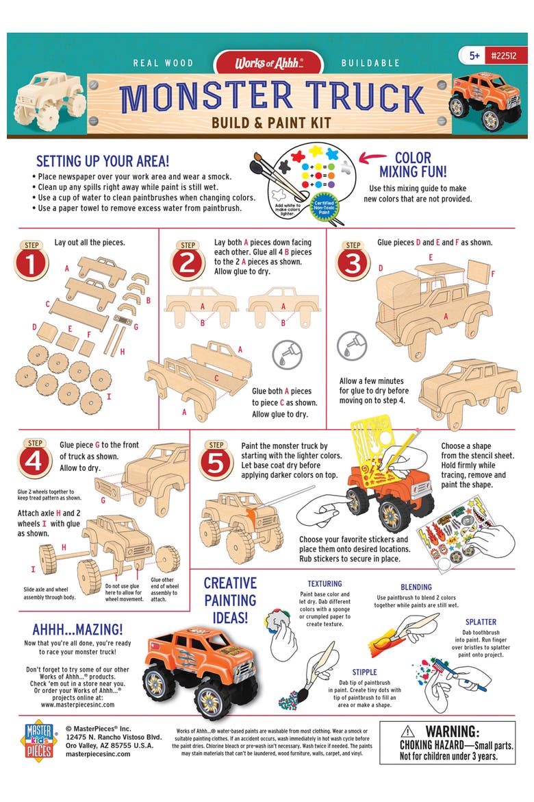 Monster Truck Buildable Wood Craft Kit, Alternate, color, Multicolor