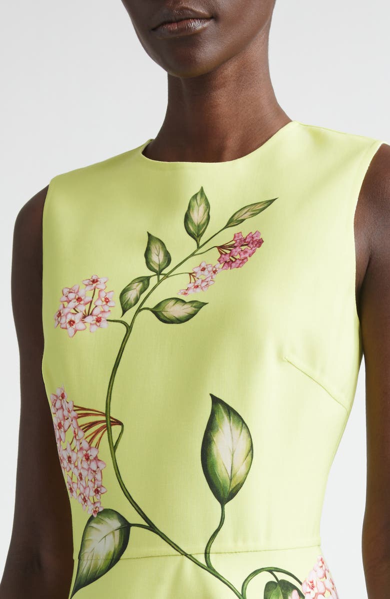 Oscar de la Renta Porcelain Flowers Wool Blend Stretch Crepe Fit & Flare Minidress, Alternate, color, Pink/ Pear