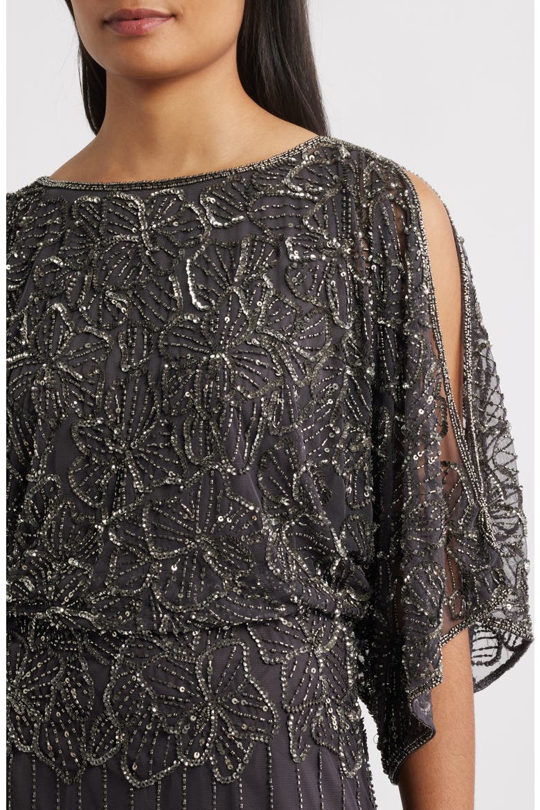 Beaded Cold Shoulder Gown, Alternate, color, SLATE
