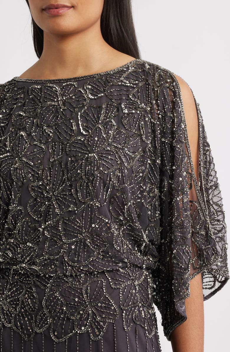 Pisarro Nights Beaded Cold Shoulder Gown, Alternate, color, Slate