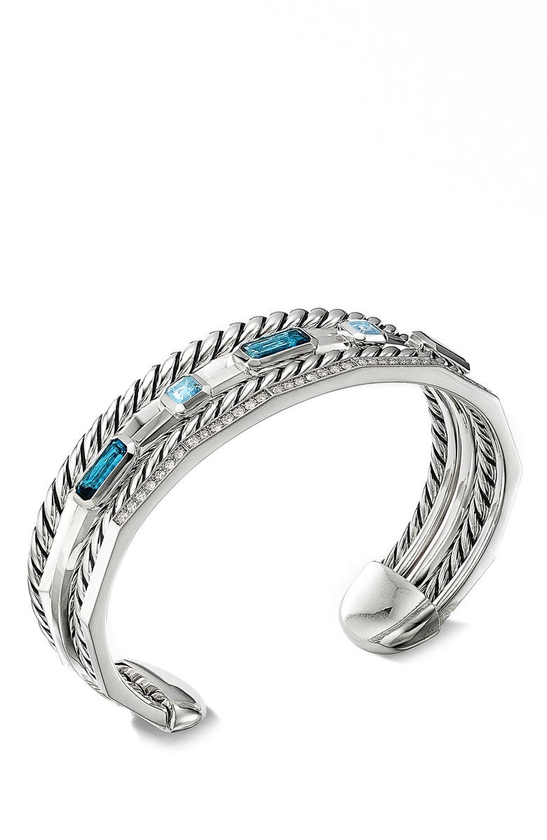 David Yurman Stax Narrow Cuff Bracelet with Hampton Blue Topaz & Diamonds, Alternate, color,
