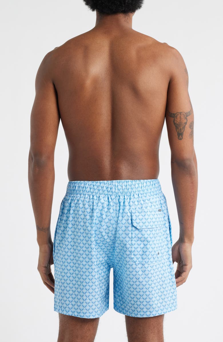 Vintage Summer Print Stretch Volley Swim Trunks, Alternate, color, Bright Blue