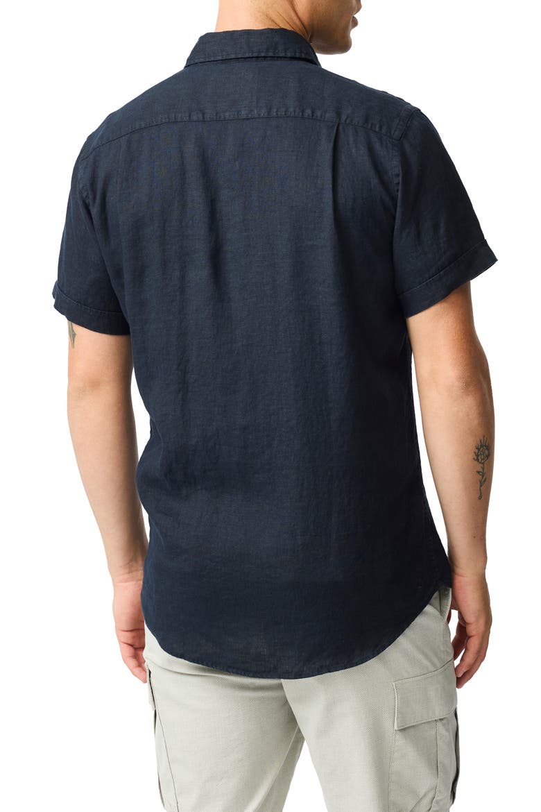Palm Beach Sports Fit Short Sleeve Linen Button-Up Shirt, Alternate, color, MIDNIGHT