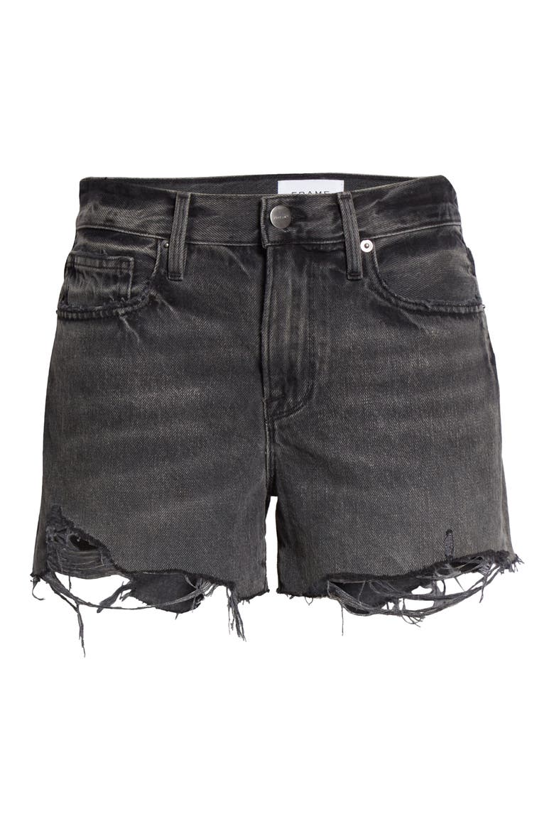 Le Brigette High Waist Raw Edge Cutoff Denim Shorts, Alternate, color, HARBOR WAY DESTRUCT